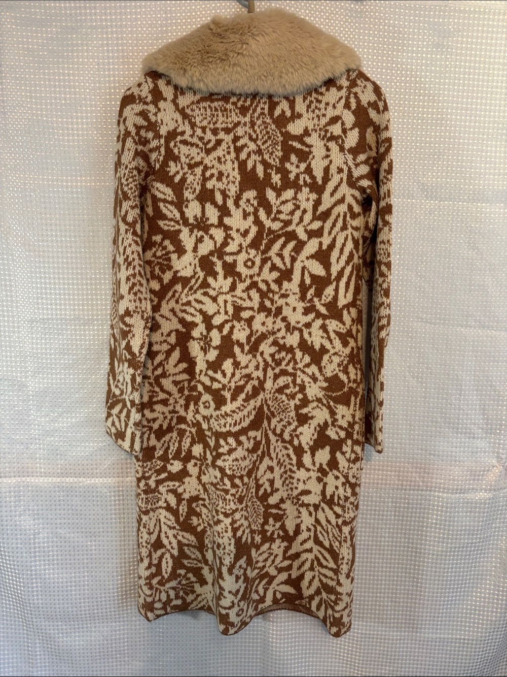 Long knit fur collar duster Cardigan open front small front - Picture 4 of 4